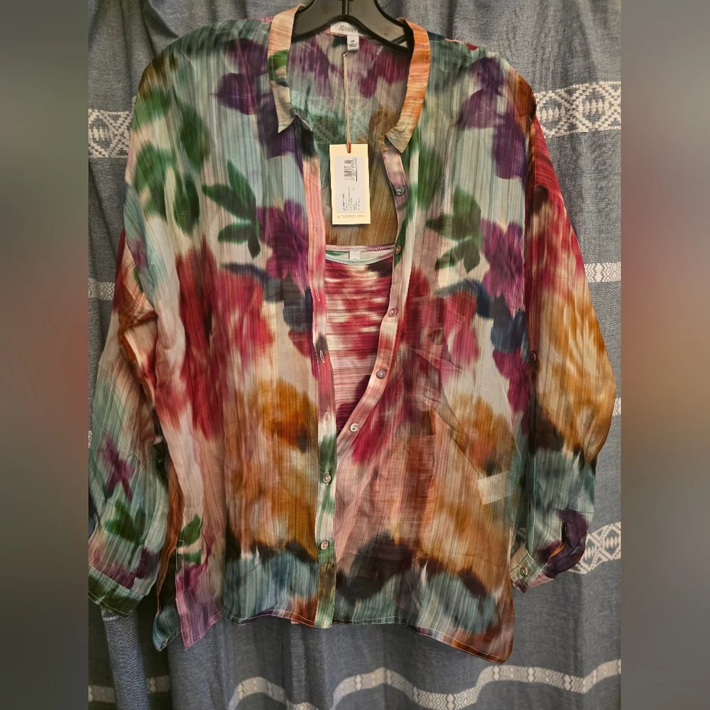 Johnny Was Silk Top Oversized AUDREY Shirt Silk NWT $248 - Picture 1 of 7